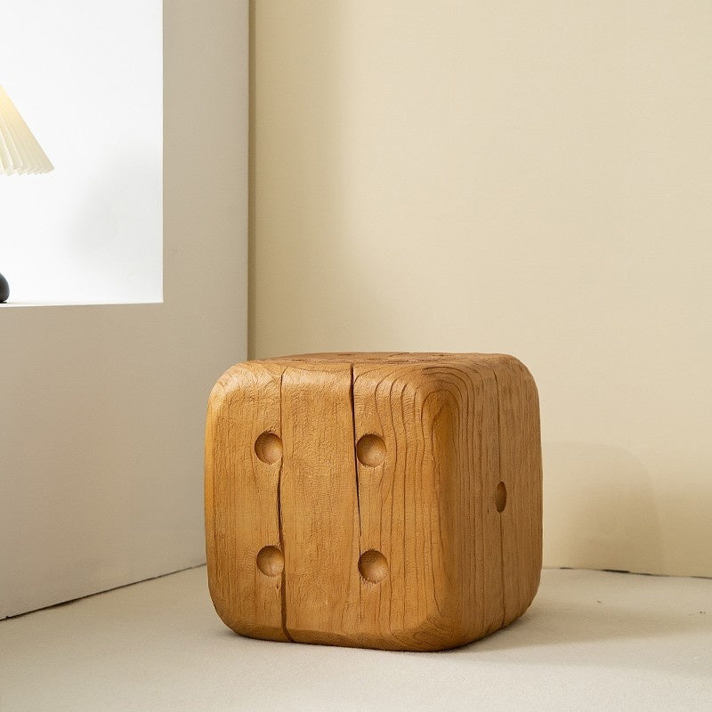 Solid Wood Geometric Stool Side Table