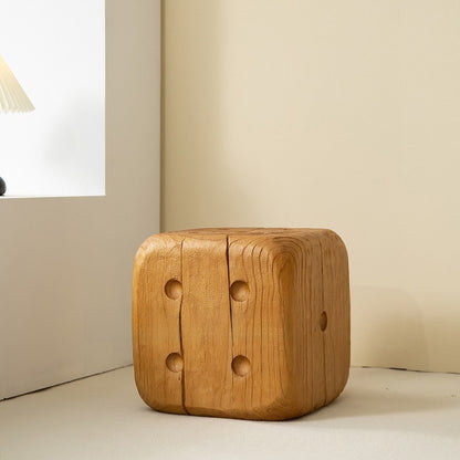 Solid Wood Geometric Stool Side Table