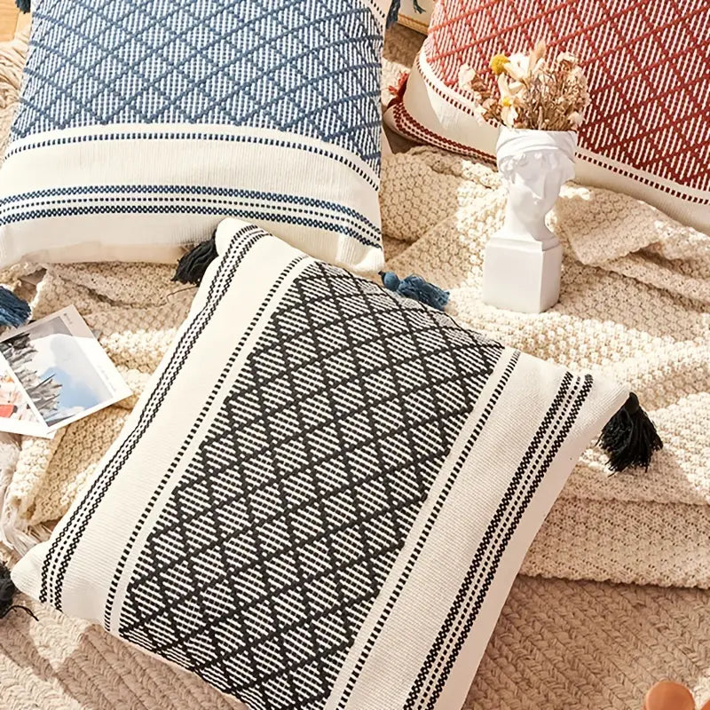 Geometric Tassel Throw Pillow Case for Home Decor