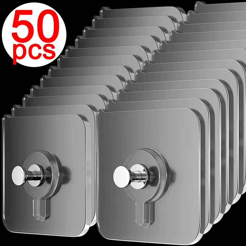 50/10Pcs Self-Adhesive Wall Hooks for Photo Frame Clock Strong Adhesive Transparent Nails Wall Hook Hangers Hanging Nail Holders