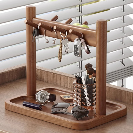 Solid Wood Entryway Organizer Rack for Keys and Accessories