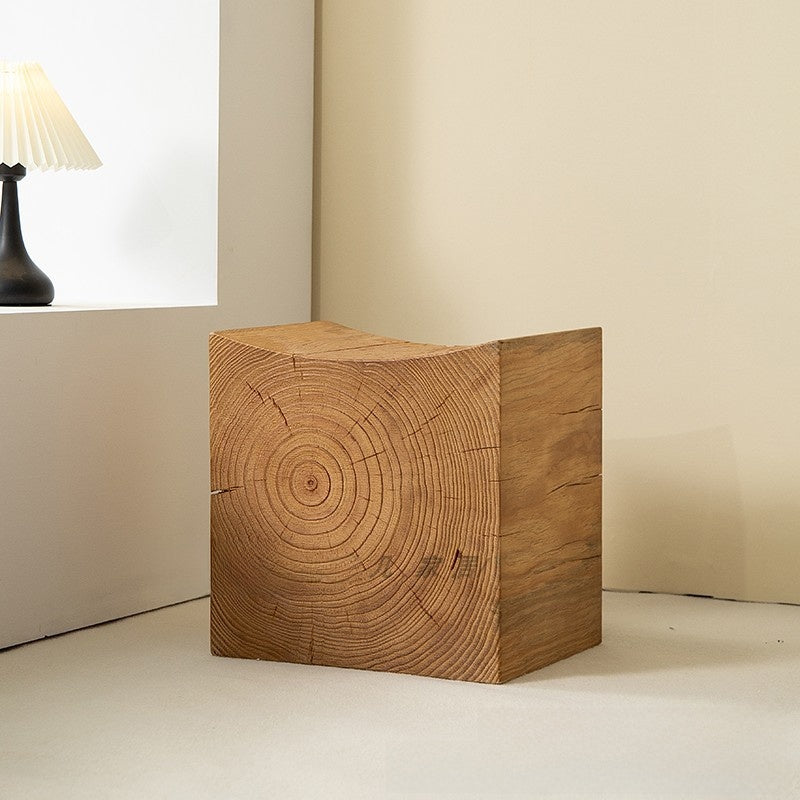 Solid Wood Geometric Stool Side Table