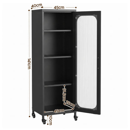 Artiss Buffet Cabinet Sideboard Slim Fluted Kitchen Storage Trolley Wheels Black