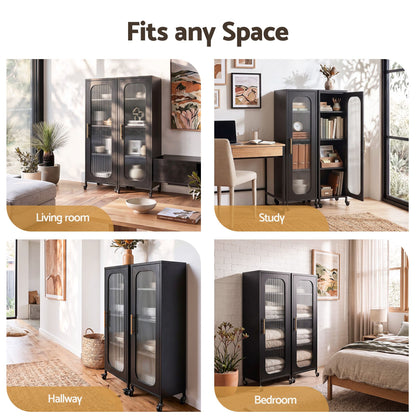 Artiss Buffet Cabinet Sideboard X2 Slim Kitchen Storage Trolley Wheels Black