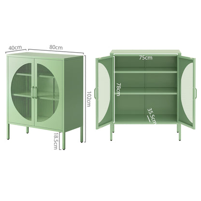 Artiss 2x Buffet Sideboard Cabinet ELSA Cupboard Storage Mesh Doors Metal Green