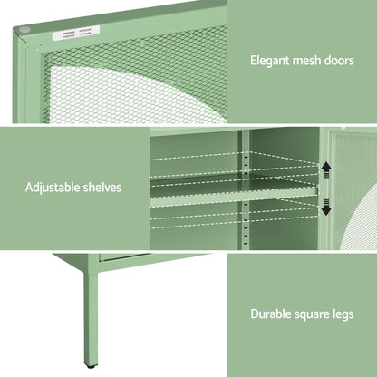 Artiss 2x Buffet Sideboard Cabinet ELSA Cupboard Storage Mesh Doors Metal Green