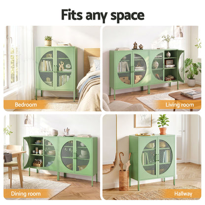 Artiss 2x Buffet Sideboard Cabinet ELSA Cupboard Storage Mesh Doors Metal Green