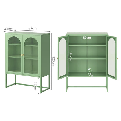 Artiss 2x Buffet Sideboard Cabinet ELMA Cupboard Storage Mesh Doors Metal Green
