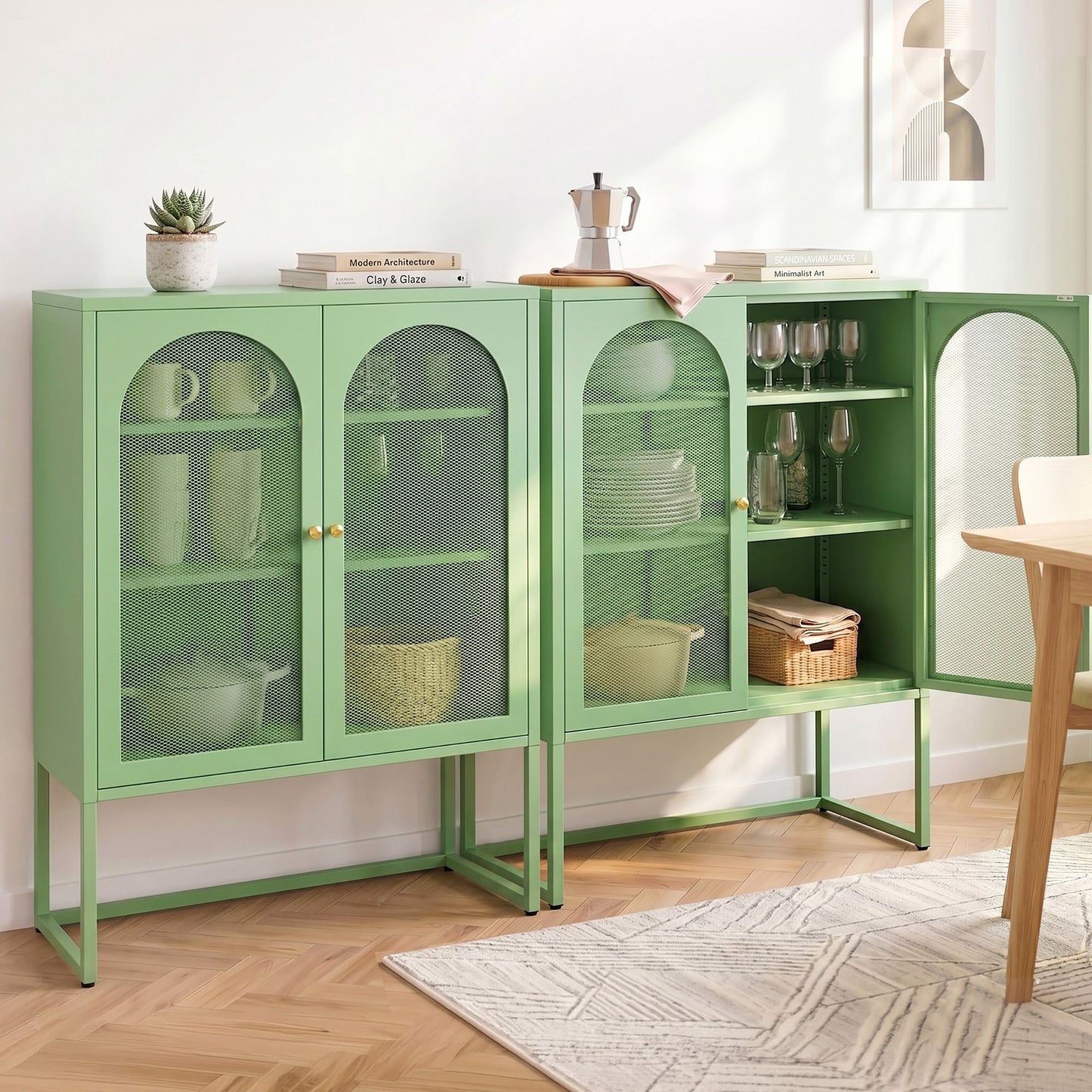 Artiss 2x Buffet Sideboard Cabinet ELMA Cupboard Storage Mesh Doors Metal Green