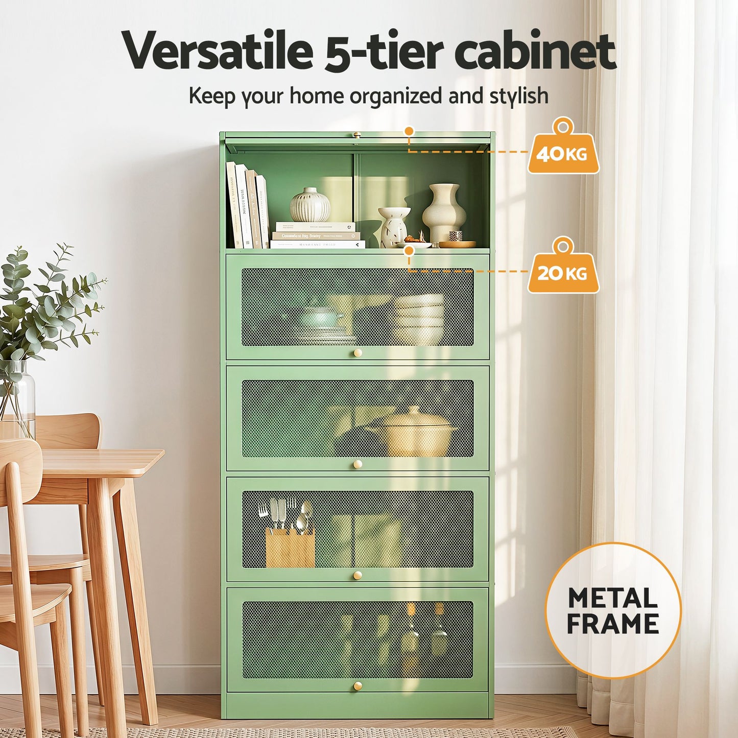 Artiss 2x Buffet Sideboard Cabinet Storage Cupboard Mesh Doors Metal ELIA Green