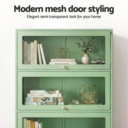 Artiss 2x Buffet Sideboard Cabinet Storage Cupboard Mesh Doors Metal ELIA Green