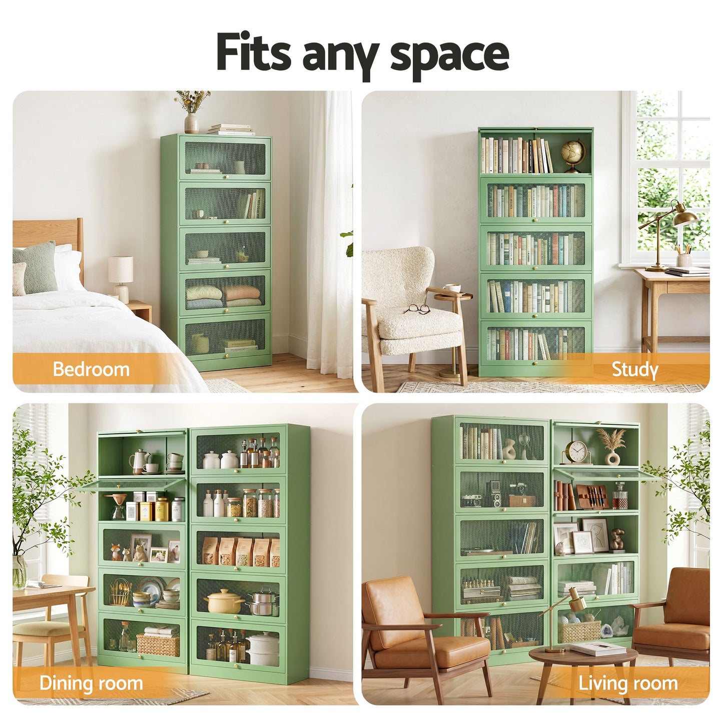 Artiss 2x Buffet Sideboard Cabinet Storage Cupboard Mesh Doors Metal ELIA Green