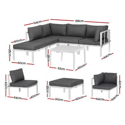 Gardeon 6PCS Outdoor Sofa Set Aluminium Table and Chairs Lounge Patio Furniture