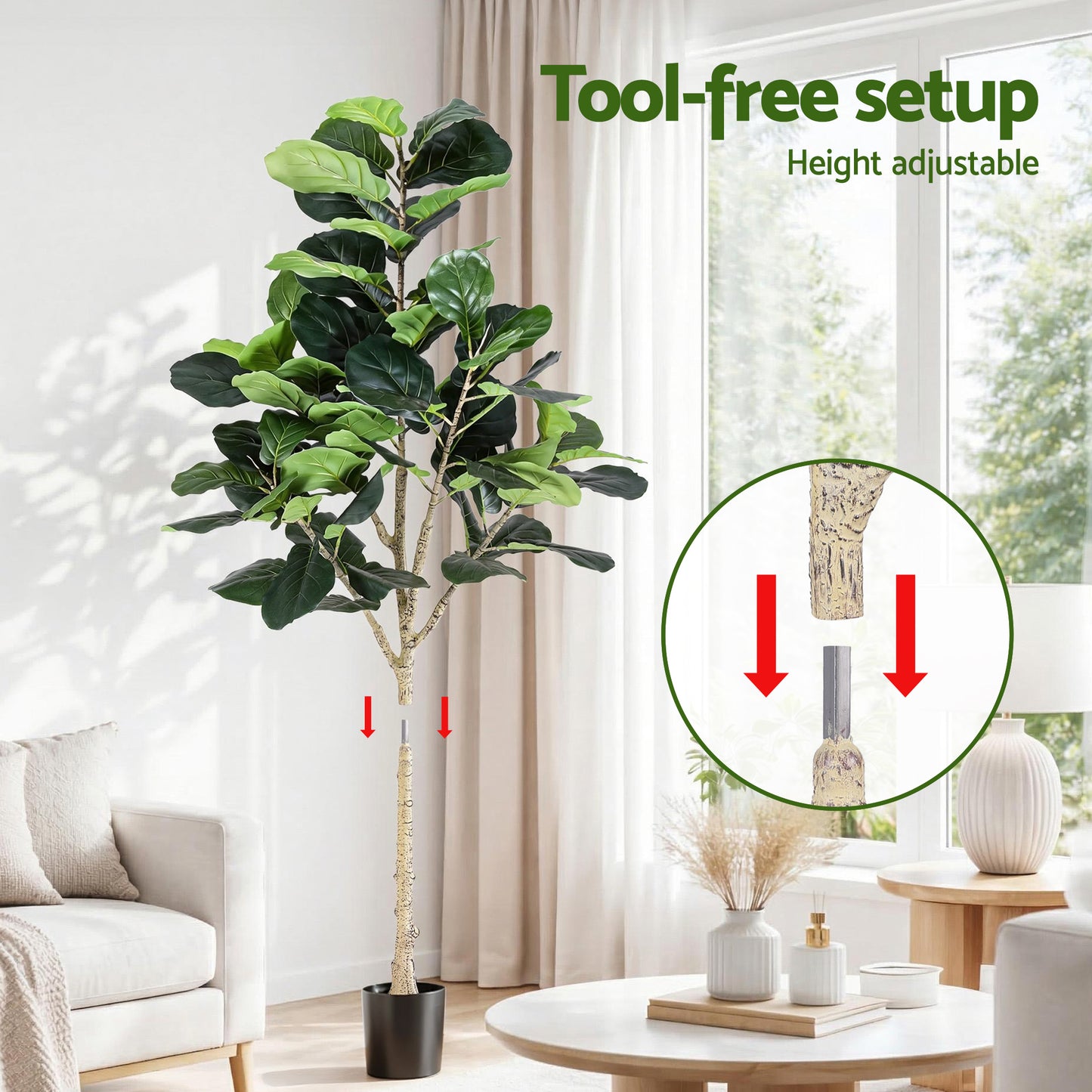 Artiss 180cm Artificial Fiddle Tree Faux Trees Indoor Decor Artificial Plants Lifelike Plant 1.8M