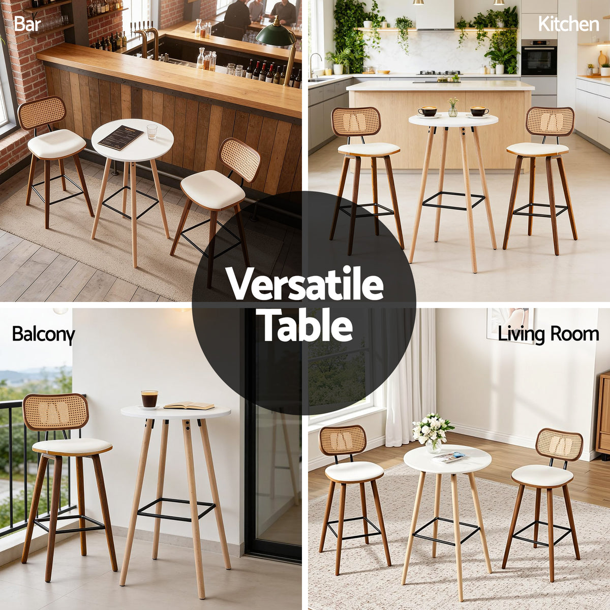 Artiss Bar Table Round Counter Kitchen Dining Desk Pub 98cm Height Wood White