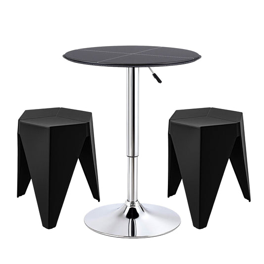 Artiss Bar Stools and Table Set 3PCS Dining Desk Kitchen Chair PVC Leather Black