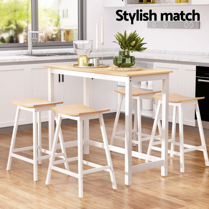 Artiss Bar Table and Stools Set Dining Desk Solid Wood Kitchen Chairs Cafe Pub