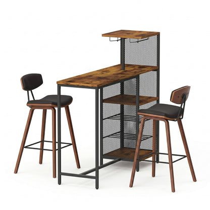 Artiss 3Pcs Bar Table and Stools Set Dining Table Solid Wood Kitchen Chairs Cafe Pub