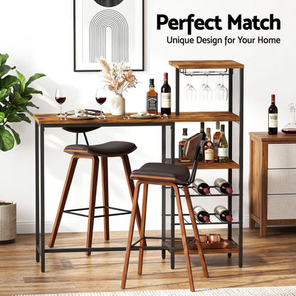 Artiss 3Pcs Bar Table and Stools Set Dining Table Solid Wood Kitchen Chairs Cafe Pub
