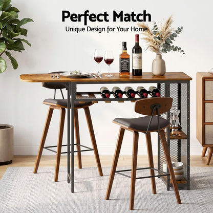 Artiss 3PCS Bar Table and Stools Set Dining Table Solid Wood Kitchen Chairs Cafe Pub