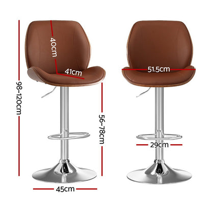 Artiss 4X Bar Stools Bentwood Adjustable Kitchen Counter Chair Leather Brown