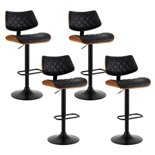 Artiss 4x Bar Stools Kitchen Dining Chairs Gas Lift Stool Wooden Leather Black