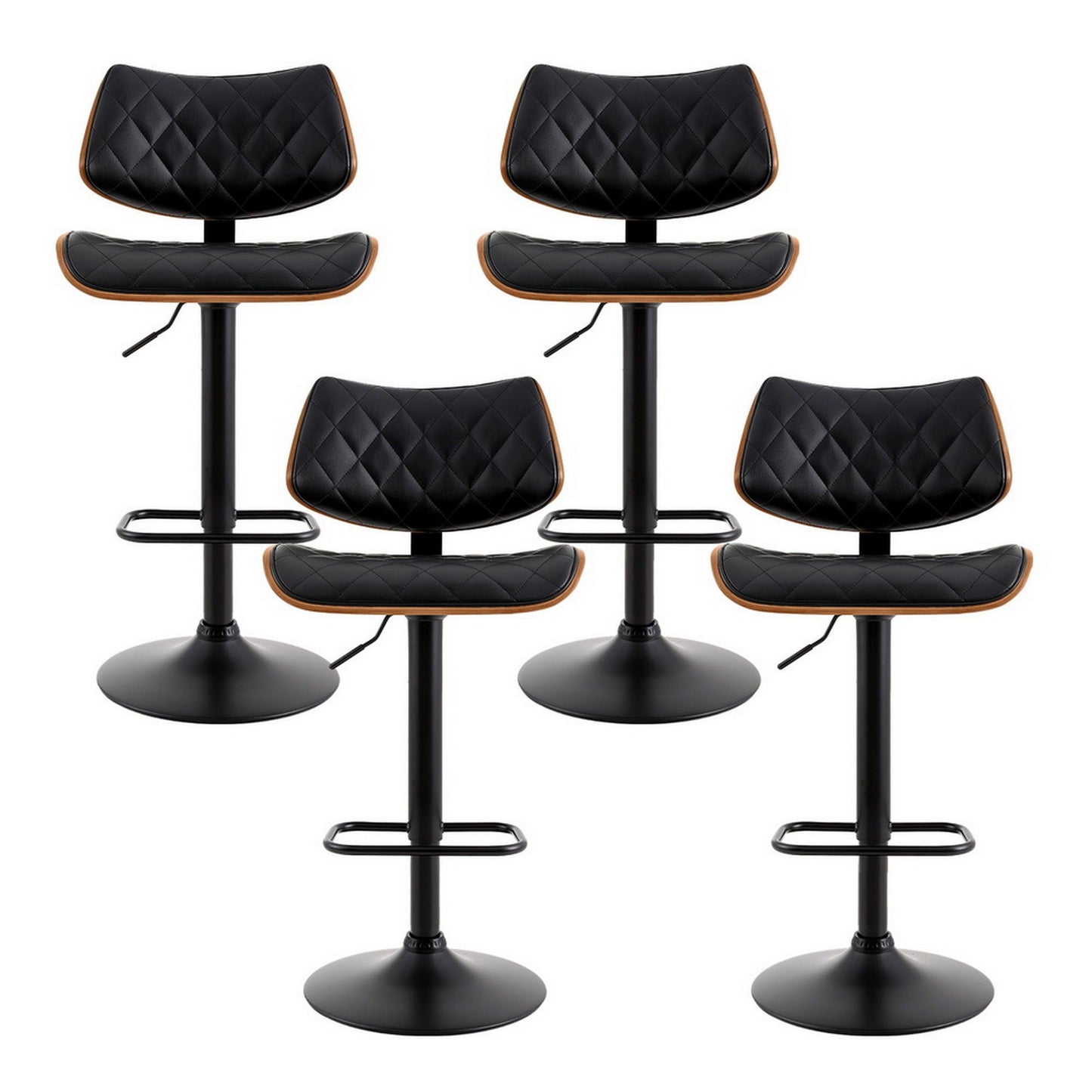 Artiss 4x Bar Stools Kitchen Dining Chairs Gas Lift Stool Wooden Leather Black