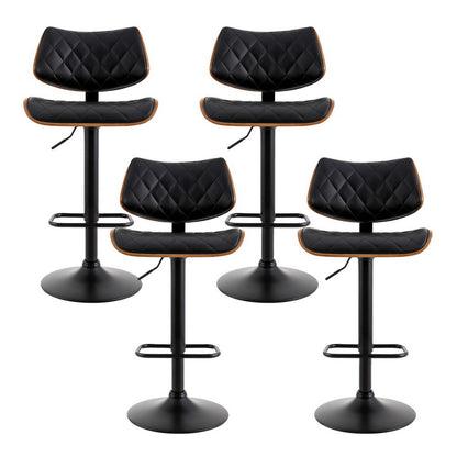 Artiss 4x Bar Stools Kitchen Dining Chairs Gas Lift Stool Wooden Leather Black