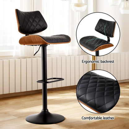 Artiss 4x Bar Stools Kitchen Dining Chairs Gas Lift Stool Wooden Leather Black