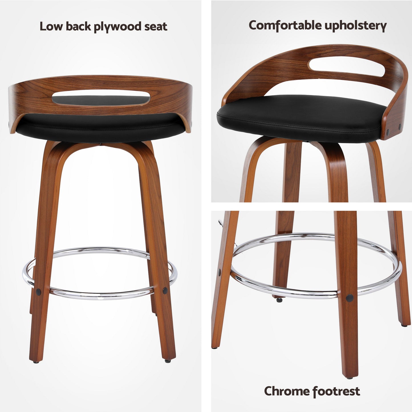 Artiss 4x Bar Stools Swivel Dining Chairs Low Back Counter Seat PU Cushion