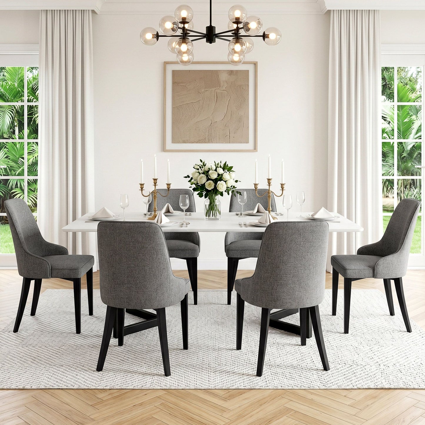 Artiss Dining Chairs Set of 6 Linen Fabric Grey