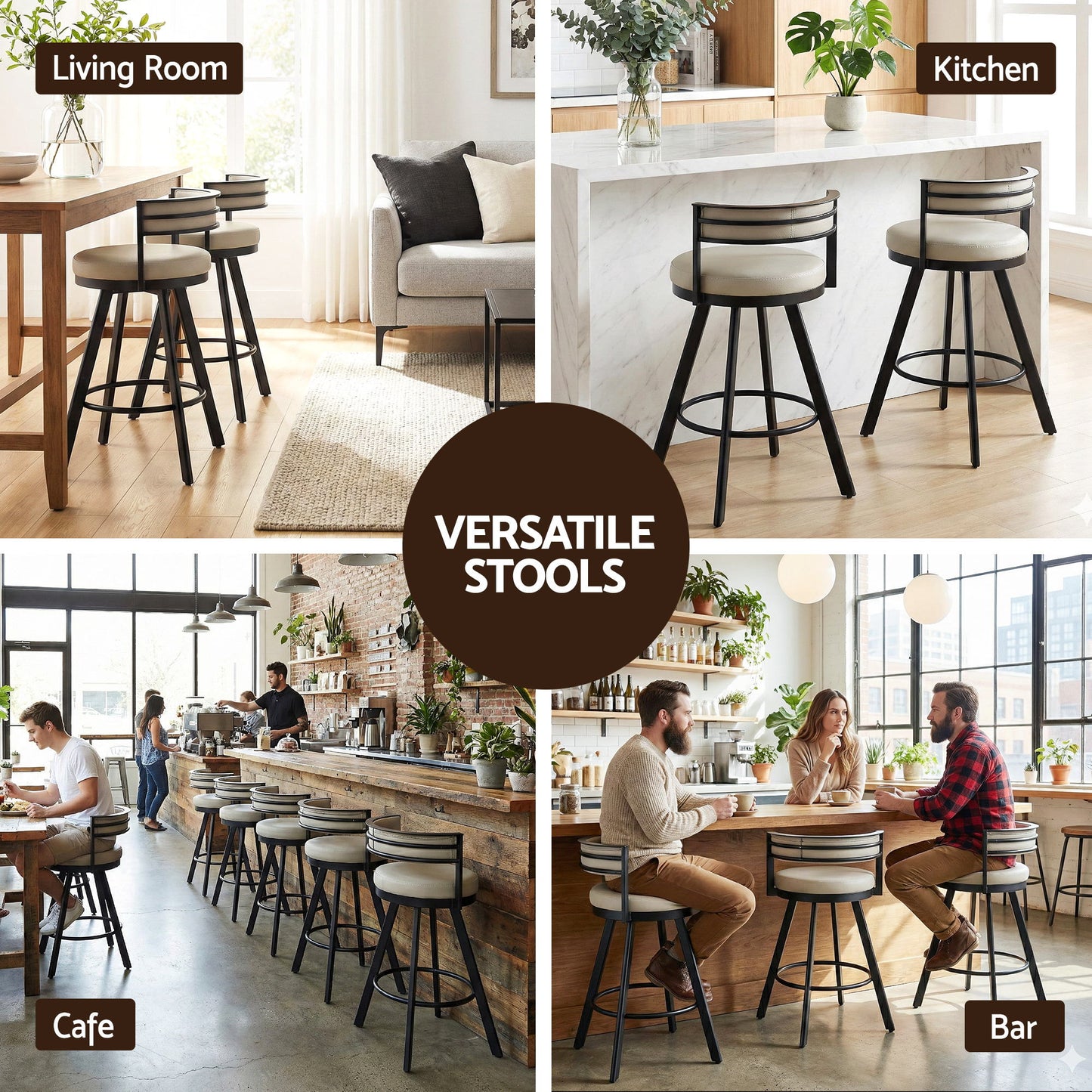 Artiss Bar Stools Set of 4 Swivel Kitchen Chair Metal Counter Beige Leather