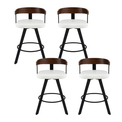 4x Artiss Bar Stools Swivel Kitchen Chairs Metal Legs Bentwood Counter White PU
