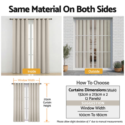 Artiss Blockout Curtains 2X 132x213cm Thermal Insulated Eyelet Drapes Beige