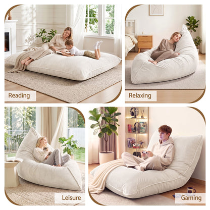 Artiss 3 in 1 Bean Bag Chair Cover (No Filler) Convertible Bean Bag for Adults, Corduroy Stuffed Animal Storage Bean Bag Cover Washable for Living Room Bedroom, Beige