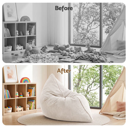 Artiss 3 in 1 Bean Bag Chair Cover (No Filler) Convertible Bean Bag for Adults, Corduroy Stuffed Animal Storage Bean Bag Cover Washable for Living Room Bedroom, Beige