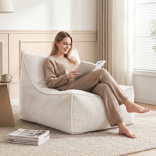 Artiss Bean Bag Chair Cover (No Filler) Soft Corduroy Stuffed Animal Storage Bean Bag Cover for Adults, Washable Lazy Sofa Cover for Living Room Bedroom, Beige