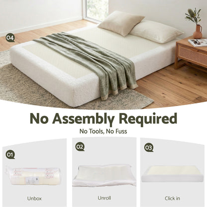 Artiss Compression Bed Frame Double Size No Assembly Vacuum High Density Sponge Boucle Cream White