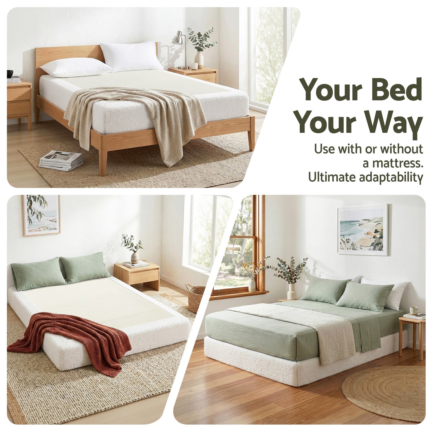 Artiss Compression Bed Frame Double Size No Assembly Vacuum High Density Sponge Boucle Cream White