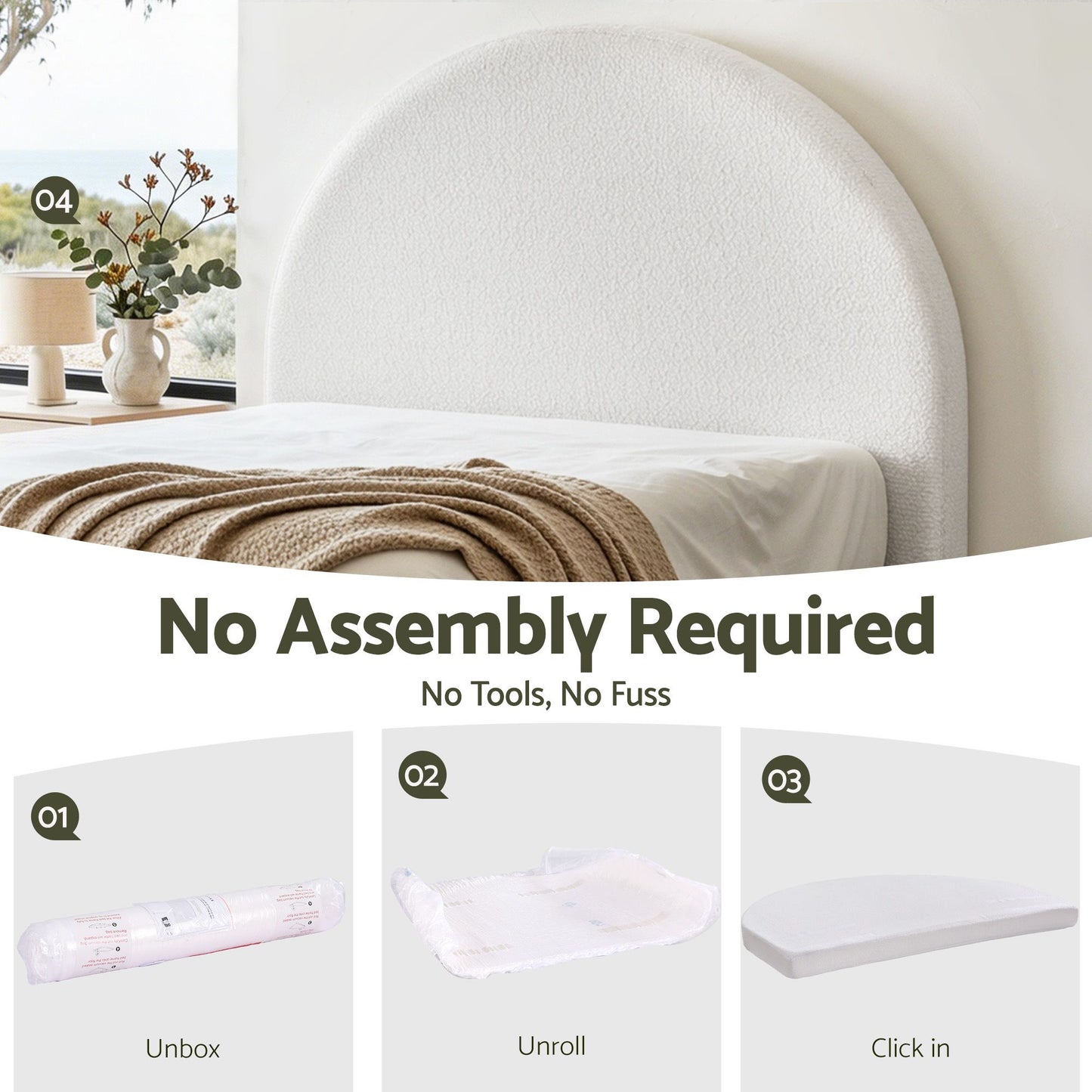 Artiss Double Size Headboard for Bed Frame Boucle Fabric No-Assembly Vacuum Compressed Soft Backrest with Removable Washable Cover 154cm Wide
