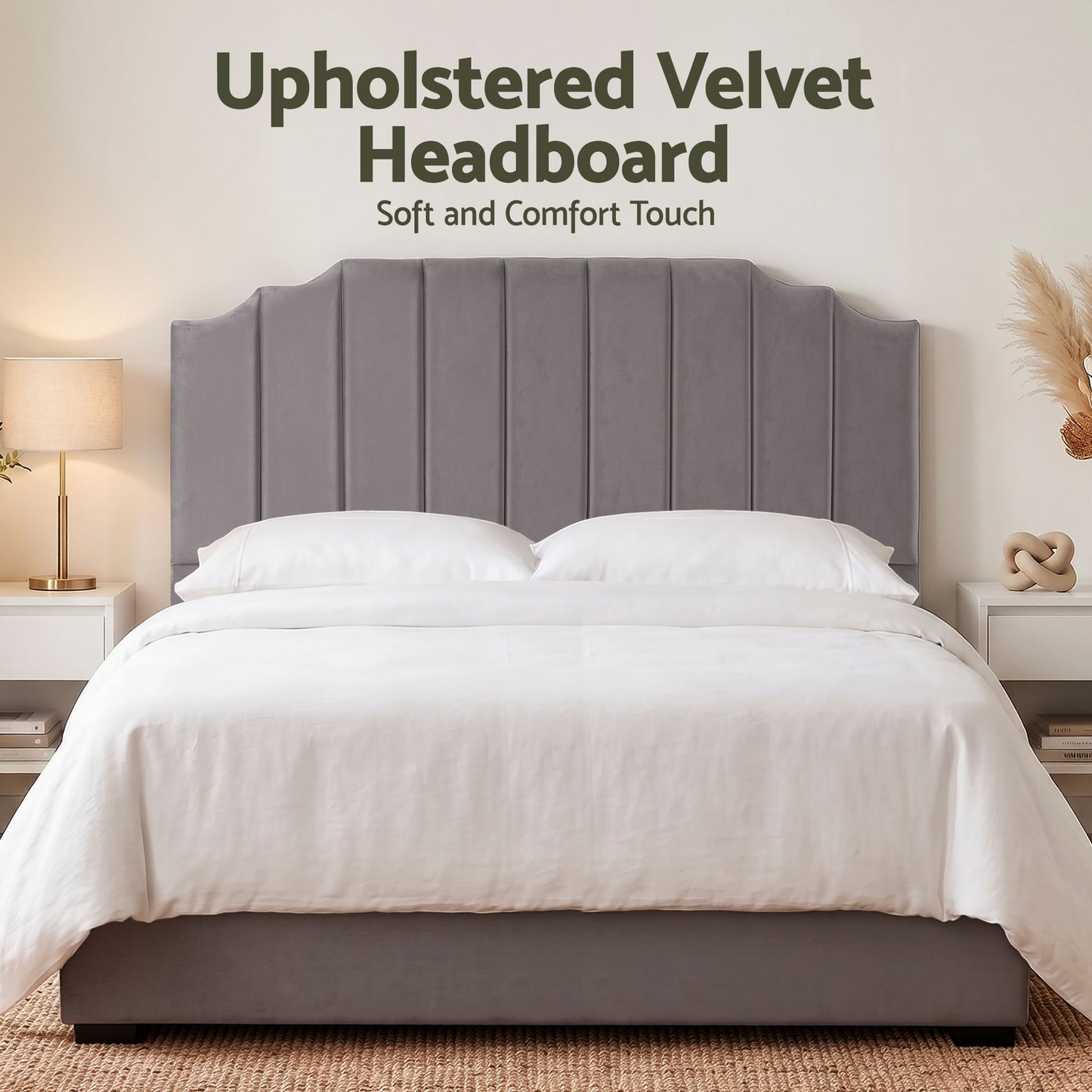 Artiss Bed Head Headboard King Velvet 183CM - Grey
