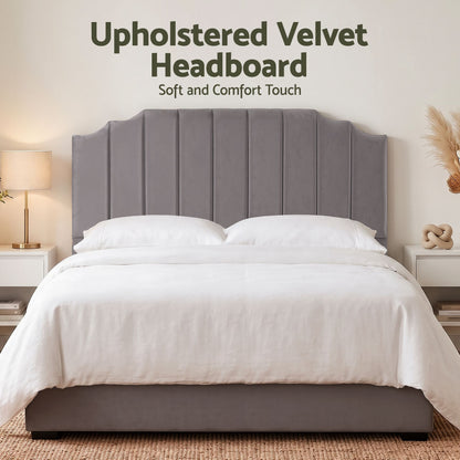 Artiss Bed Head Headboard King Velvet 183CM - Grey