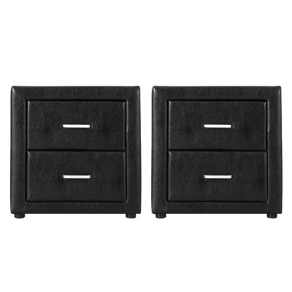 Artiss 2X Bedside Table 2 Drawers Side Table Leather - CADEN Black