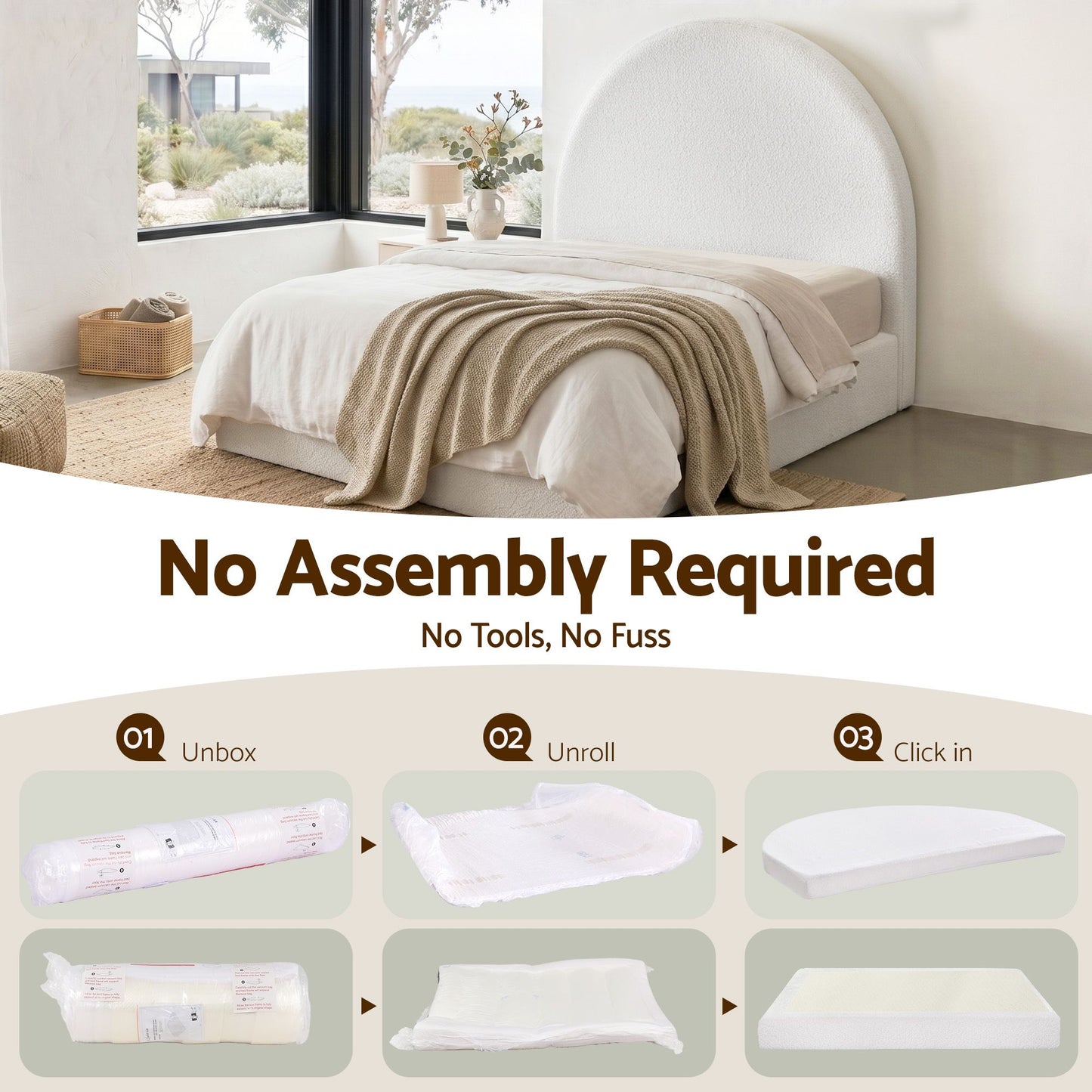 Artiss Double Bed Frame Boucle Fabric Vacuum Compressed Beds Removable Washable Cover No-Assembly
