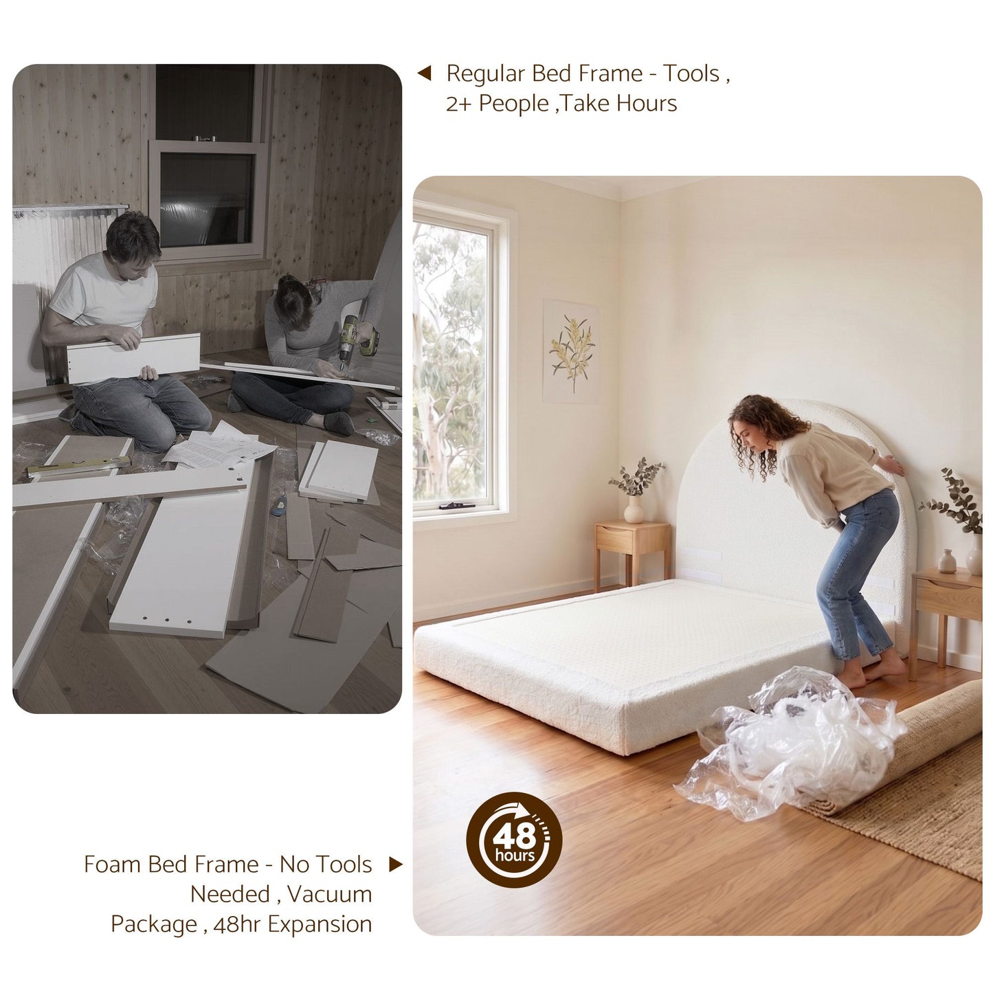 Artiss Double Bed Frame Boucle Fabric Vacuum Compressed Beds Removable Washable Cover No-Assembly