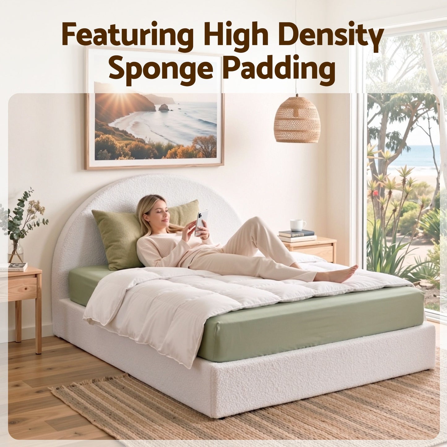 Artiss Double Bed Frame Boucle Fabric Vacuum Compressed Beds Removable Washable Cover No-Assembly