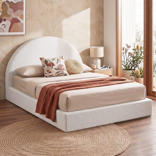 Artiss Queen Bed Frame Boucle Fabric Vacuum Compressed Beds Removable Washable Cover No-Assembly