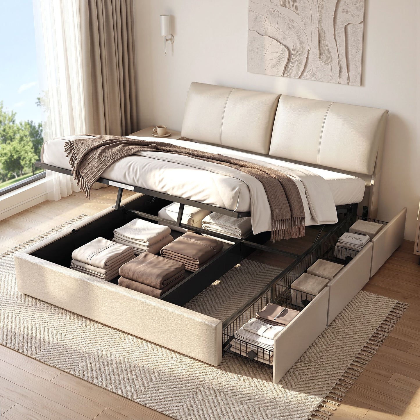 Artiss King Bed Frame Gas Lift Storage 3 Drawers Adjustable Headboard Platform Base