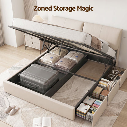 Artiss King Bed Frame Gas Lift Storage 3 Drawers Adjustable Headboard Platform Base