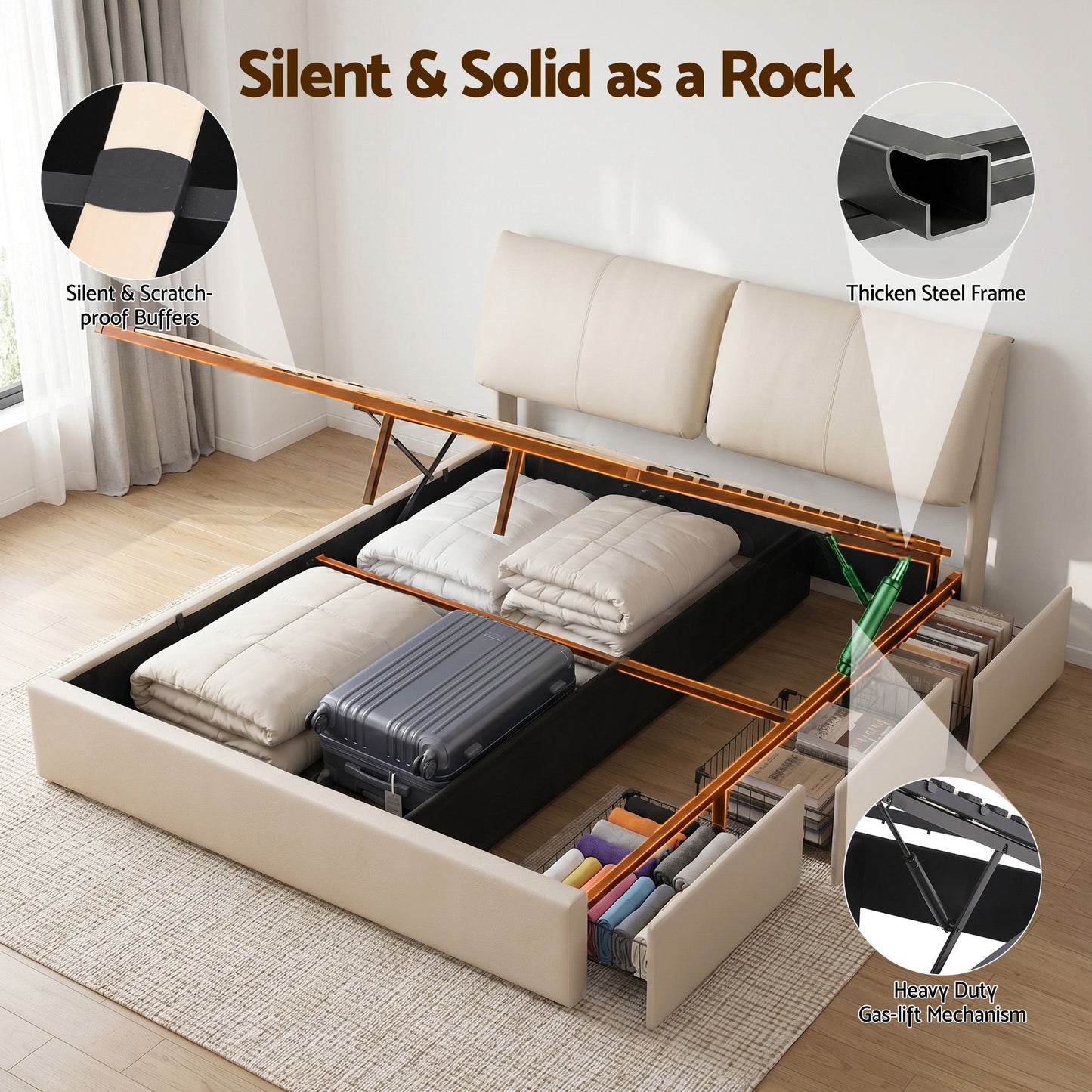 Artiss King Bed Frame Gas Lift Storage 3 Drawers Adjustable Headboard Platform Base